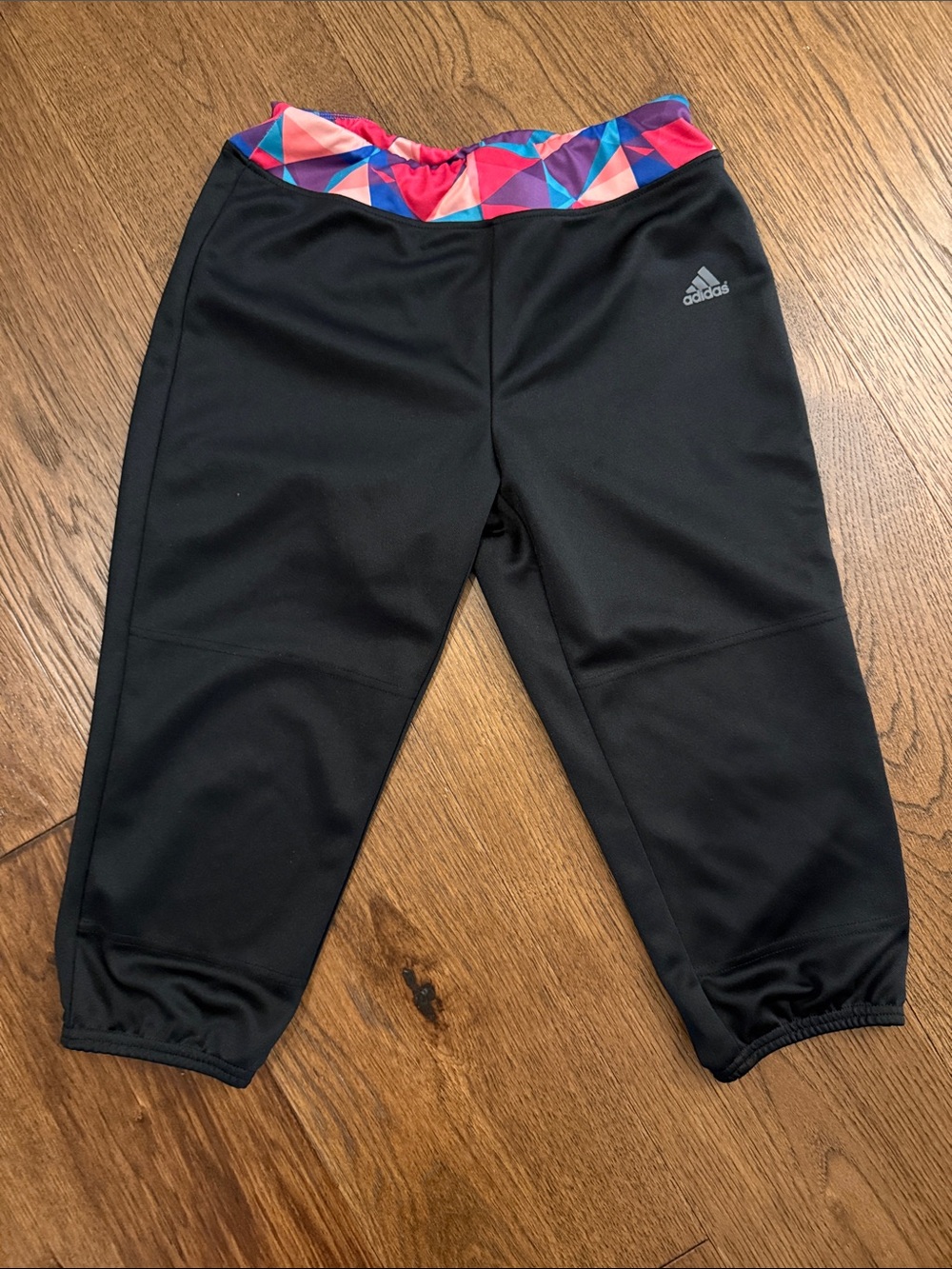 adidas Black Capri Softball Pants with Multicolor Geometric Waistband